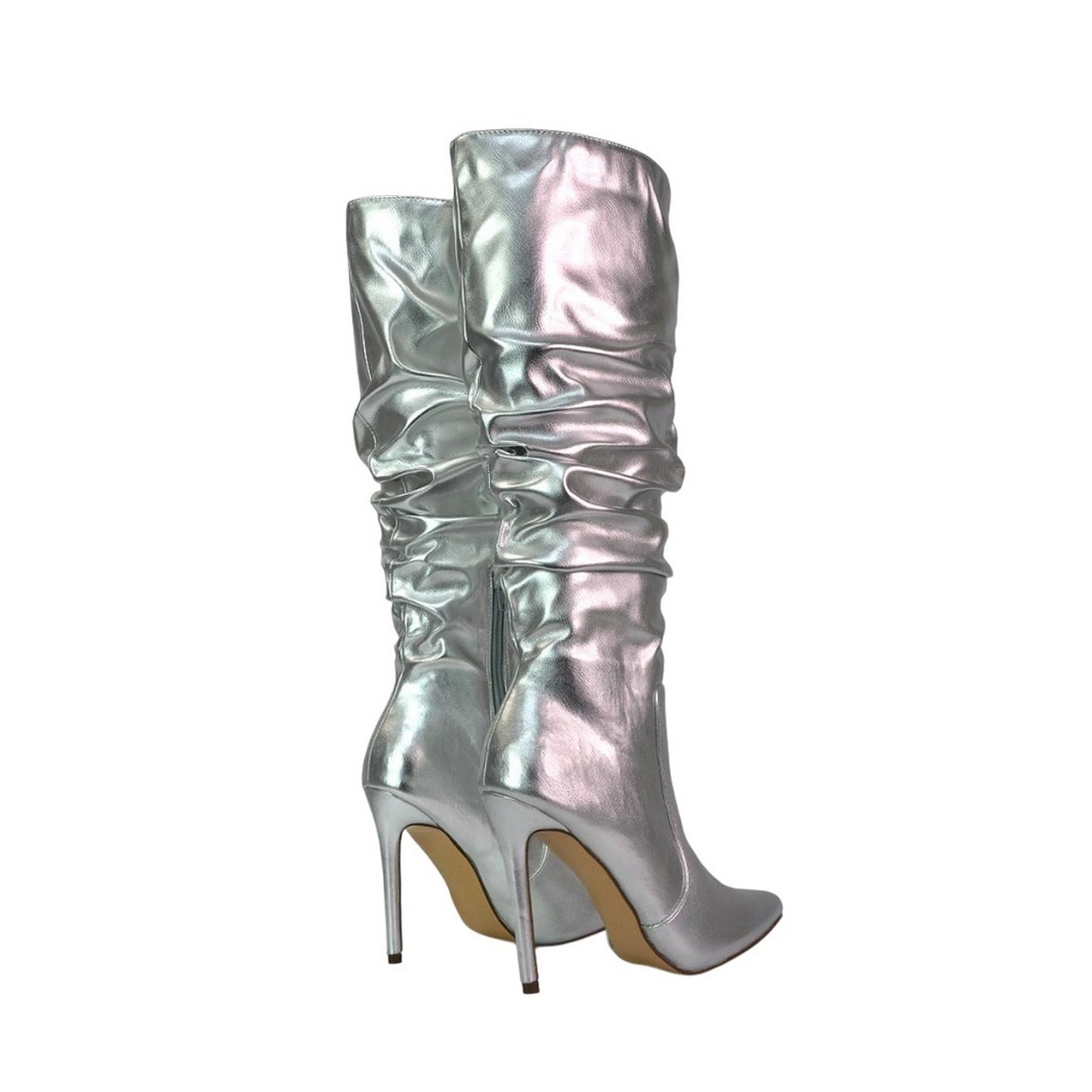 Metallic Silver - Back - XY London Womens-Ladies Milani Metallic Stiletto Heel Knee-High Boots