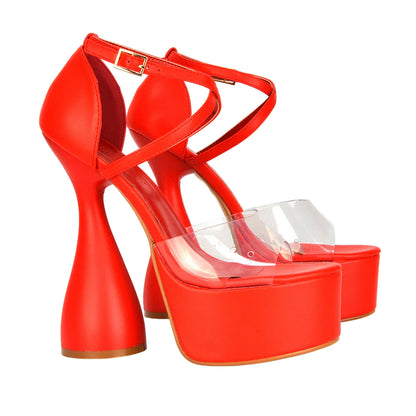 Red - Front - XY London Womens-Ladies Sonia Cylindrical Strappy High Heels