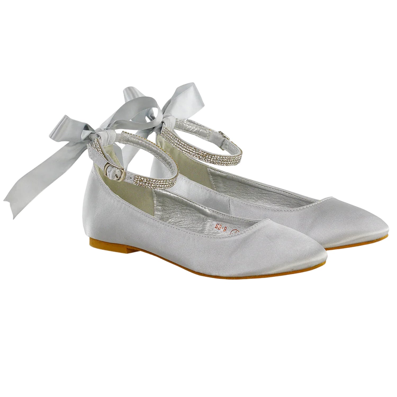 Silver - Lifestyle - XY London Womens-Ladies Penelope Bow Diamante Bridal Ballerina Flats