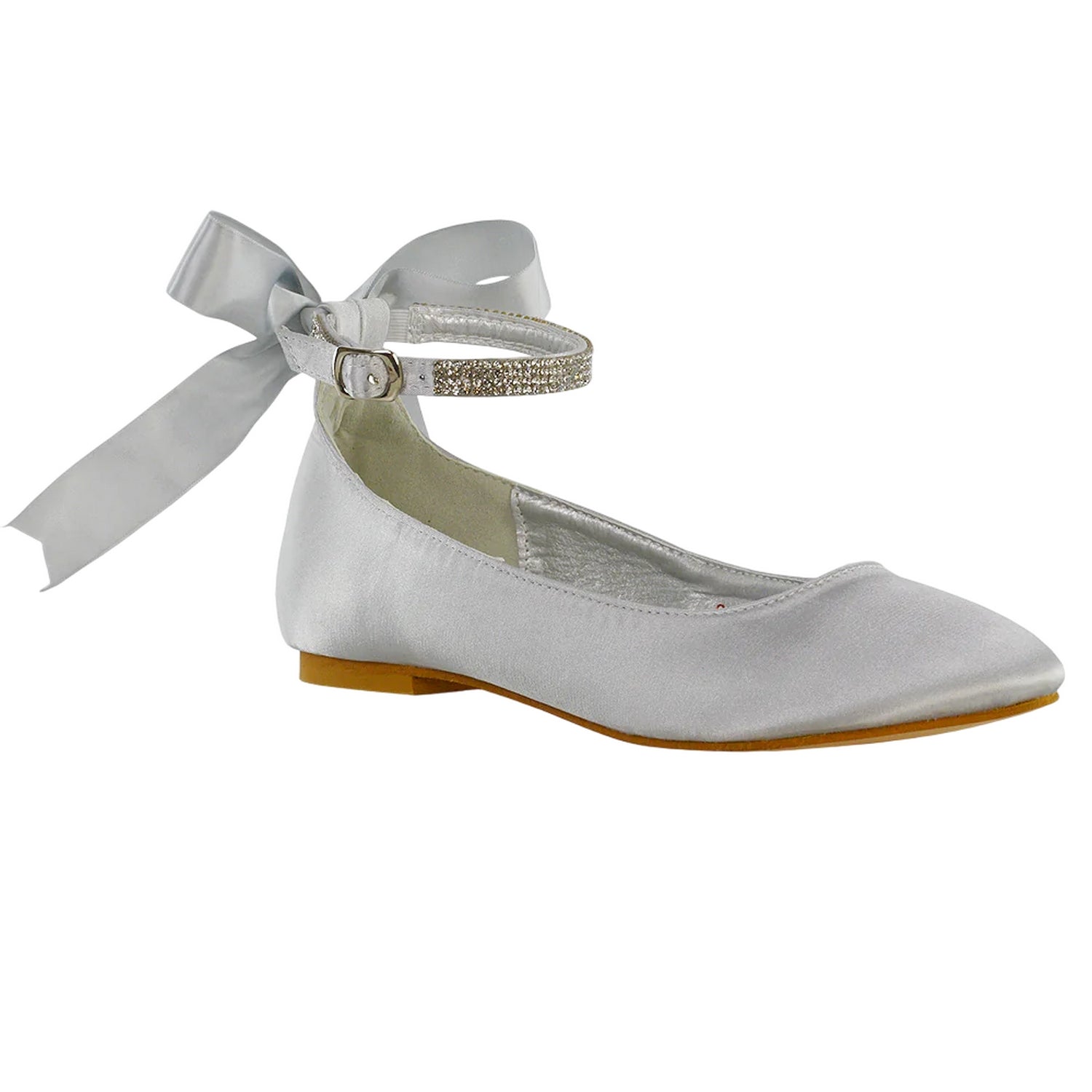 Silver - Front - XY London Womens-Ladies Penelope Bow Diamante Bridal Ballerina Flats