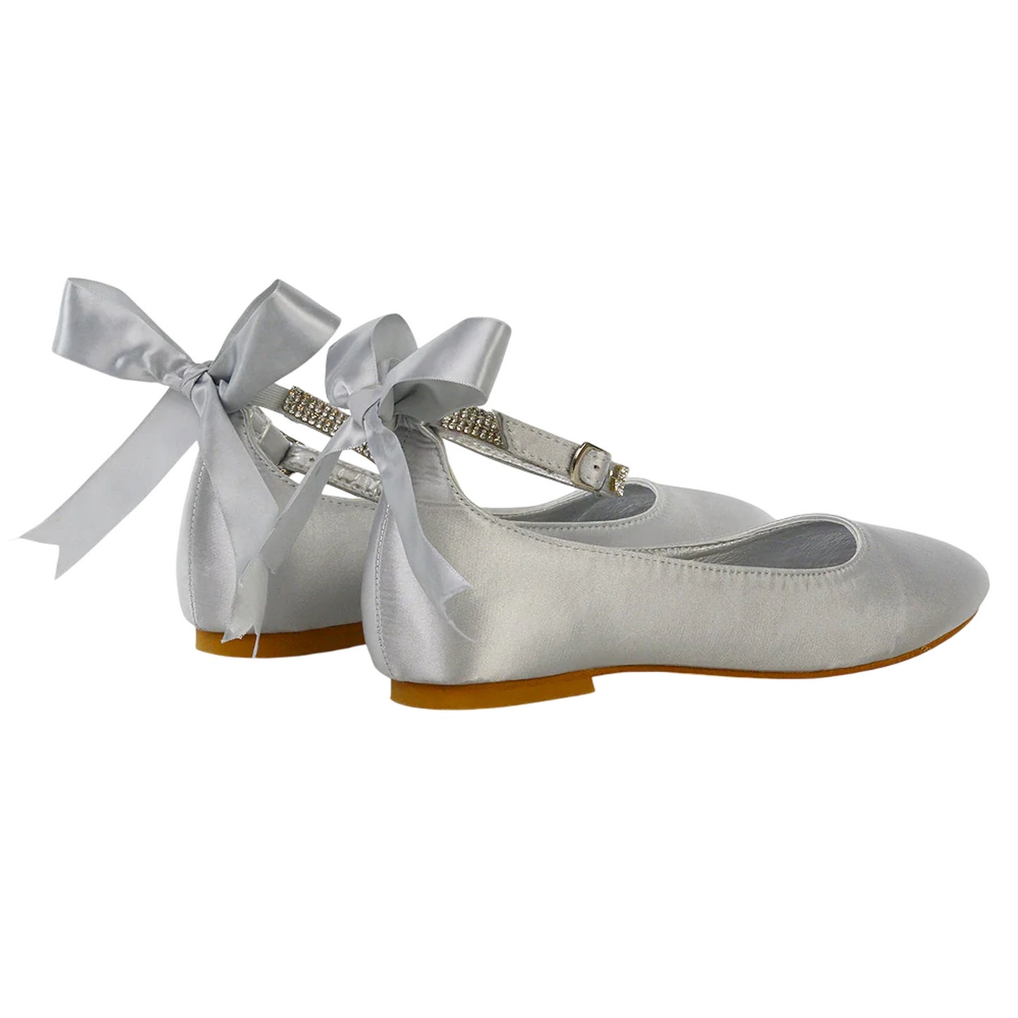 Silver - Back - XY London Womens-Ladies Penelope Bow Diamante Bridal Ballerina Flats