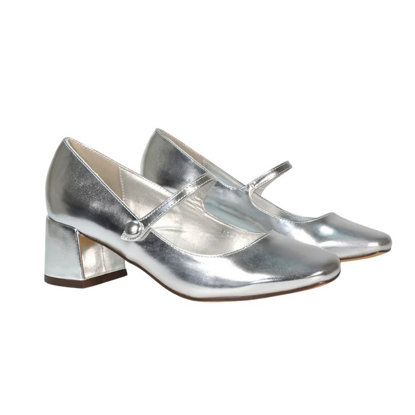 Metallic Silver - Lifestyle - XY London Womens-Ladies Leneka Metallic Ankle Strap Low Block Heel Court Pumps
