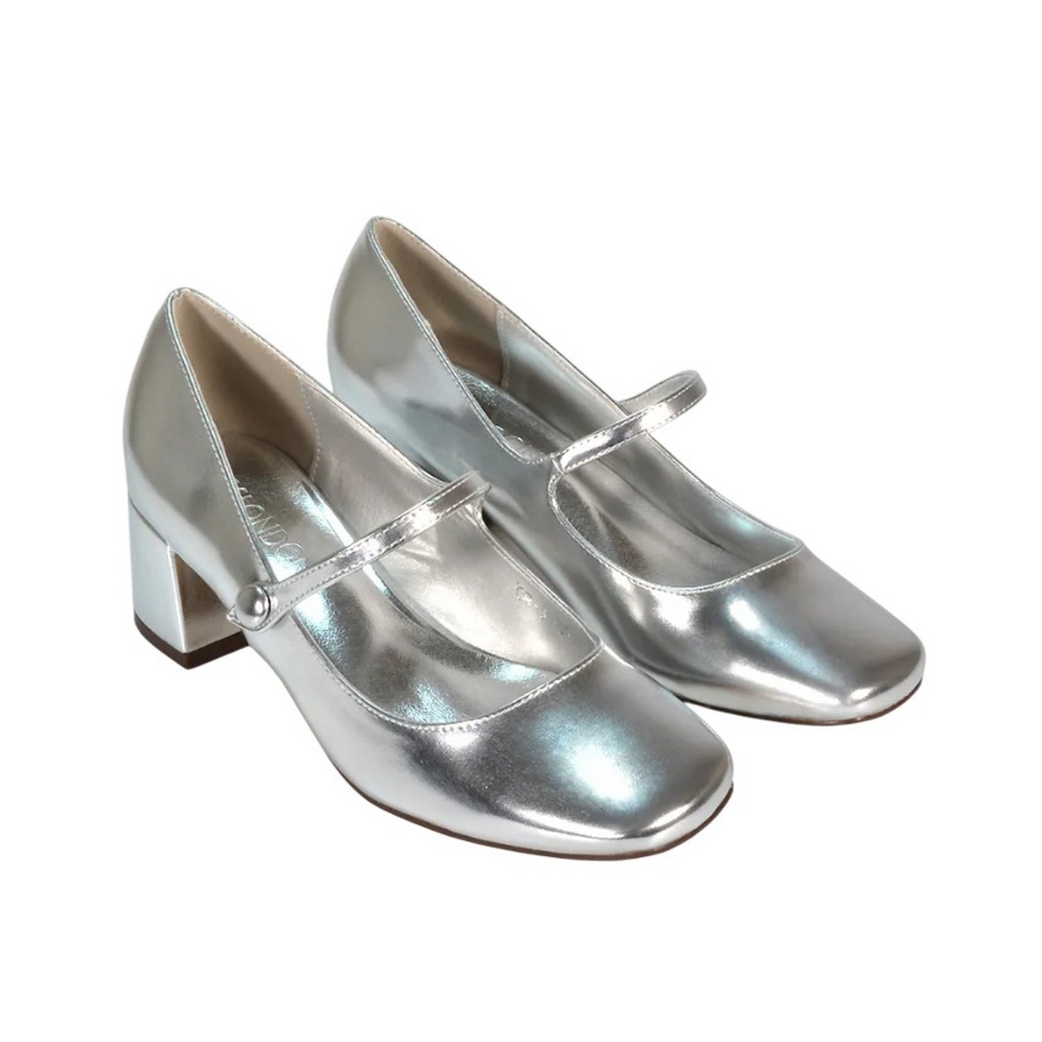 Metallic Silver - Pack Shot - XY London Womens-Ladies Leneka Metallic Ankle Strap Low Block Heel Court Pumps