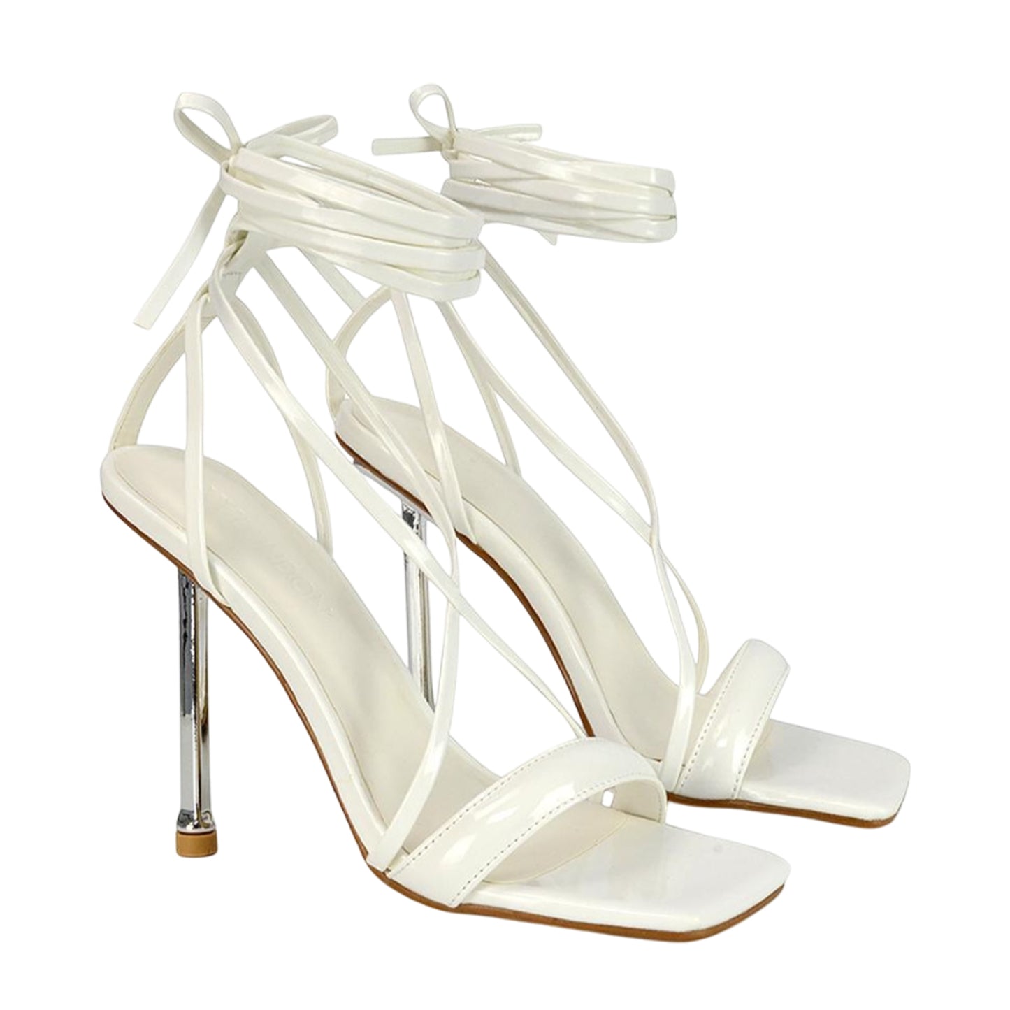 White - Side - XY London Womens-Ladies Rayne Strappy Square High Heels