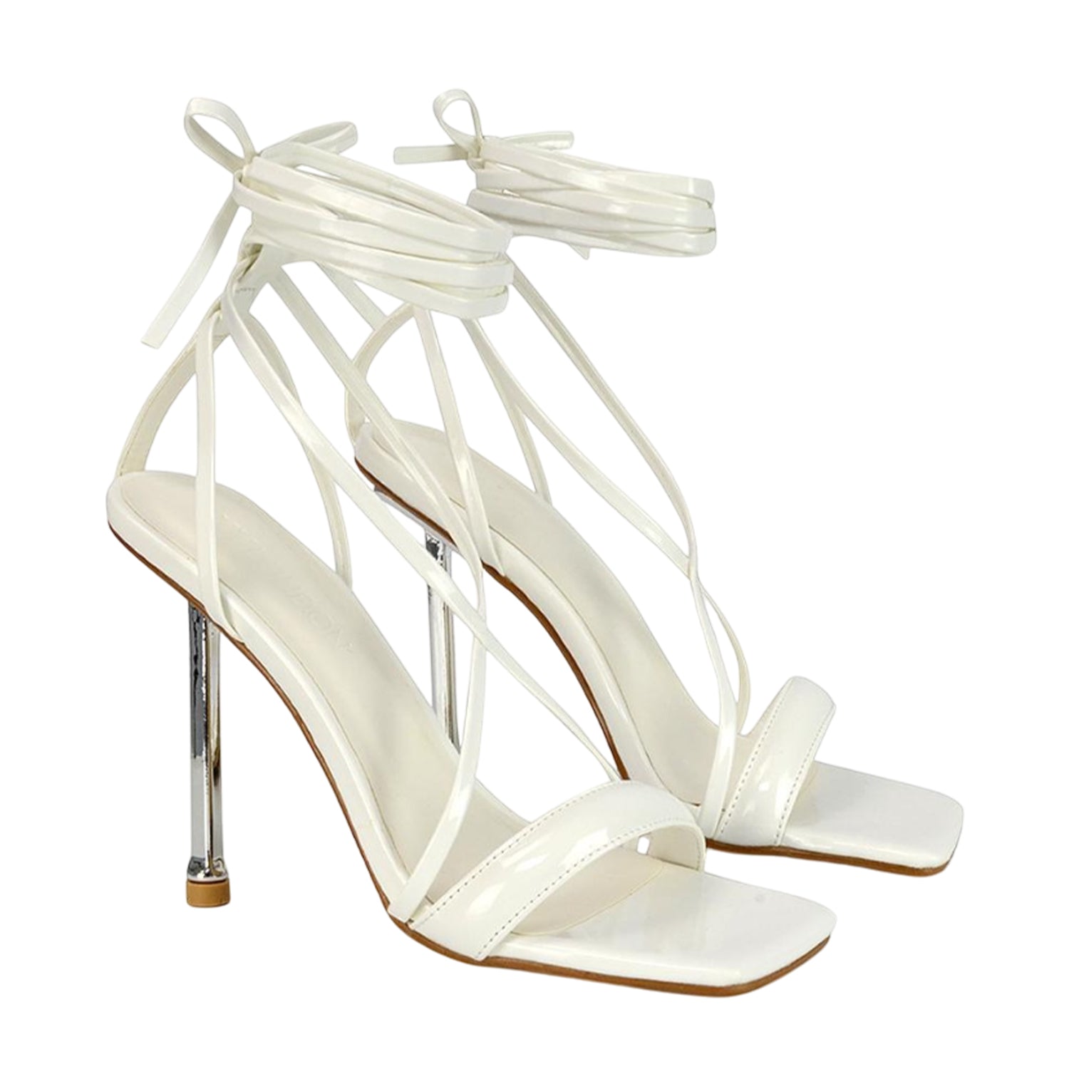 White - Side - XY London Womens-Ladies Rayne Strappy Square High Heels
