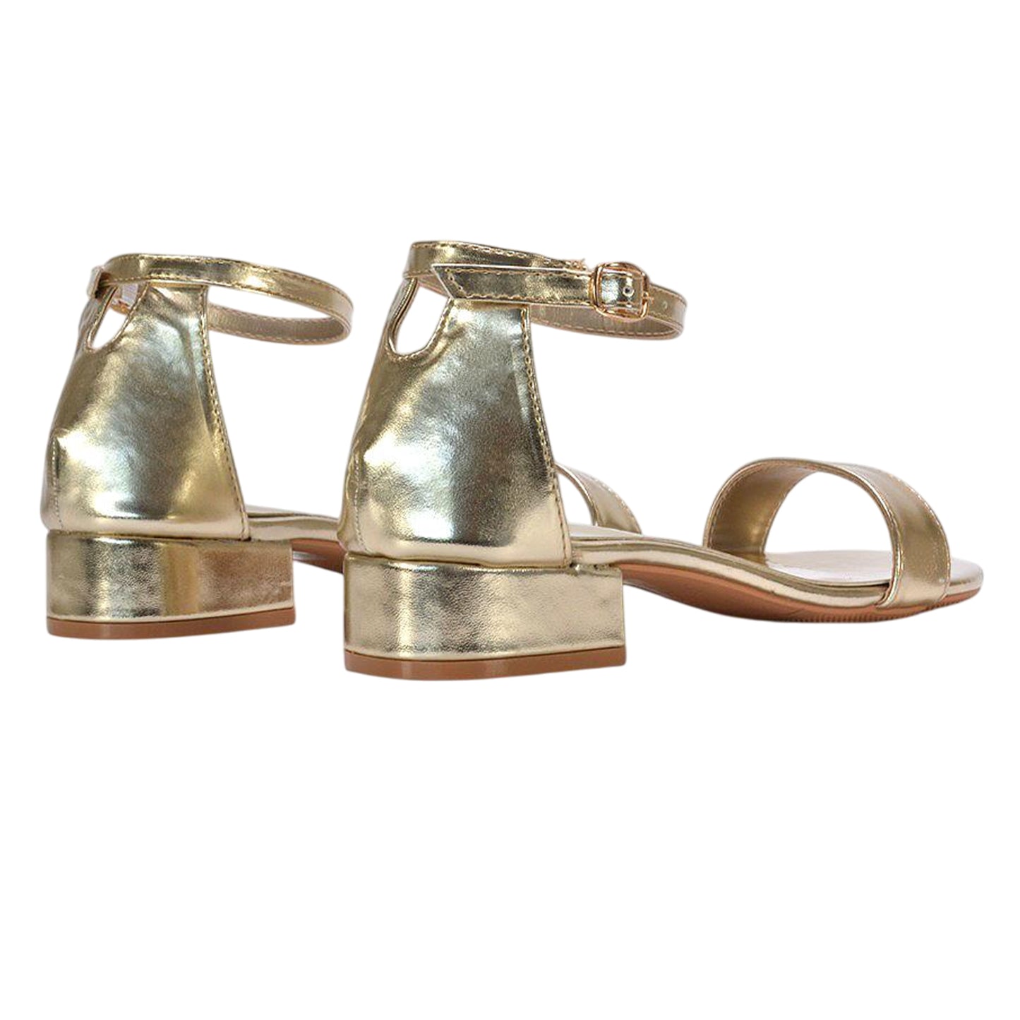 Metallic Gold - Back - XY London Womens-Ladies Tate Metallic Low Block Heel Sandals
