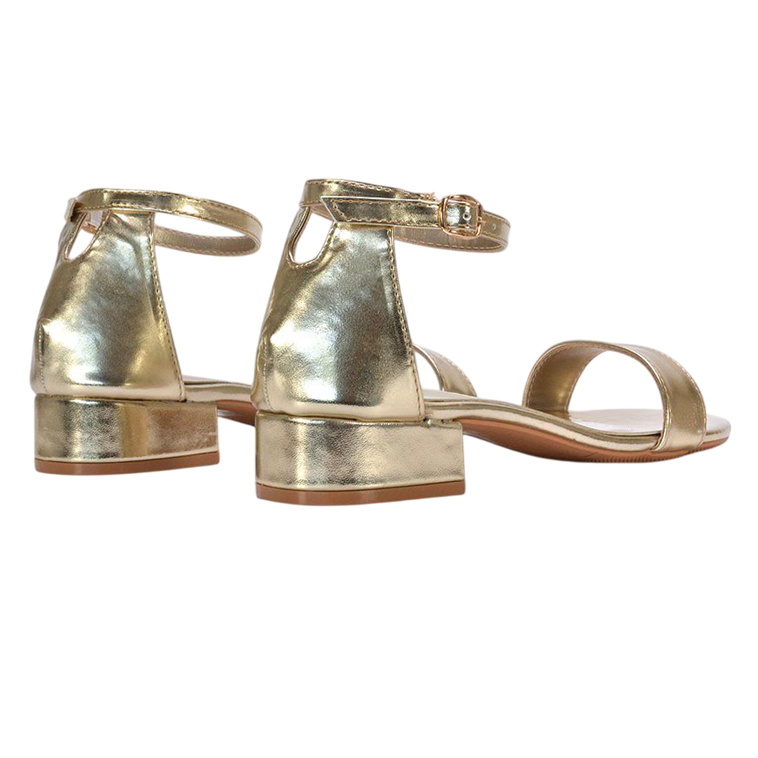 Metallic Gold - Back - XY London Womens-Ladies Tate Metallic Low Block Heel Sandals