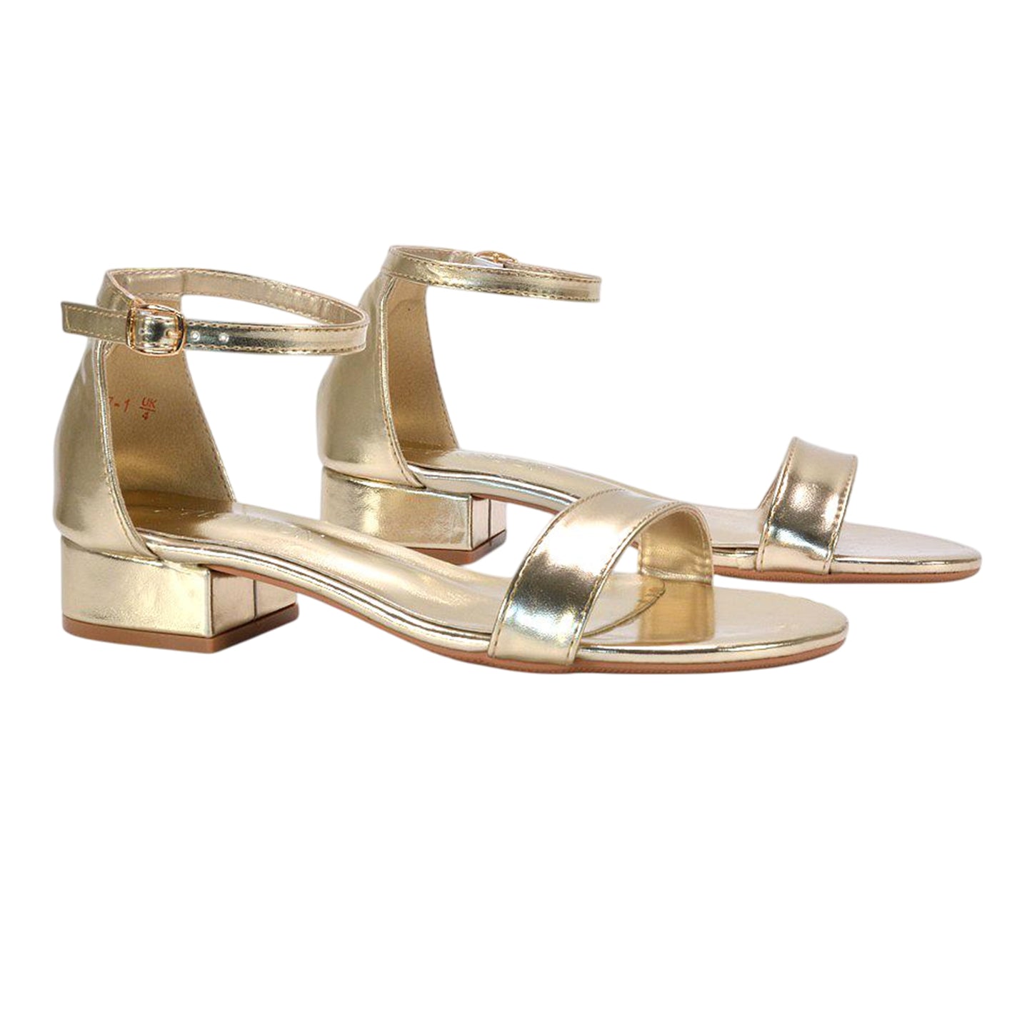 Metallic Gold - Side - XY London Womens-Ladies Tate Metallic Low Block Heel Sandals