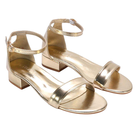 Metallic Gold - Front - XY London Womens-Ladies Tate Metallic Low Block Heel Sandals