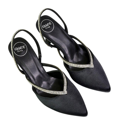 Black - Pack Shot - XY London Womens-Ladies Marissa Sling Back Court Shoes