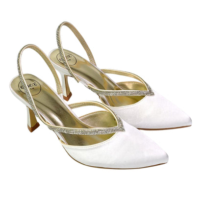 Ivory - Front - XY London Womens-Ladies Marissa Sling Back Court Shoes