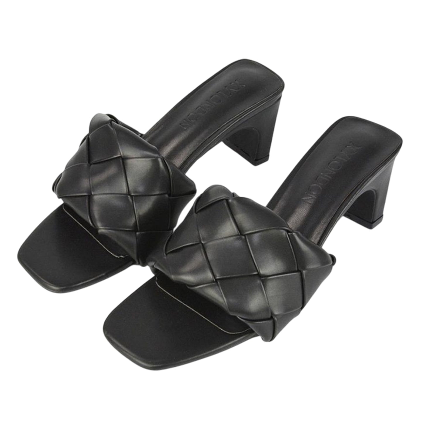 Black - Back - XY London Womens-Ladies Silvia Woven Square Toe Mid Heel Mule Sandals