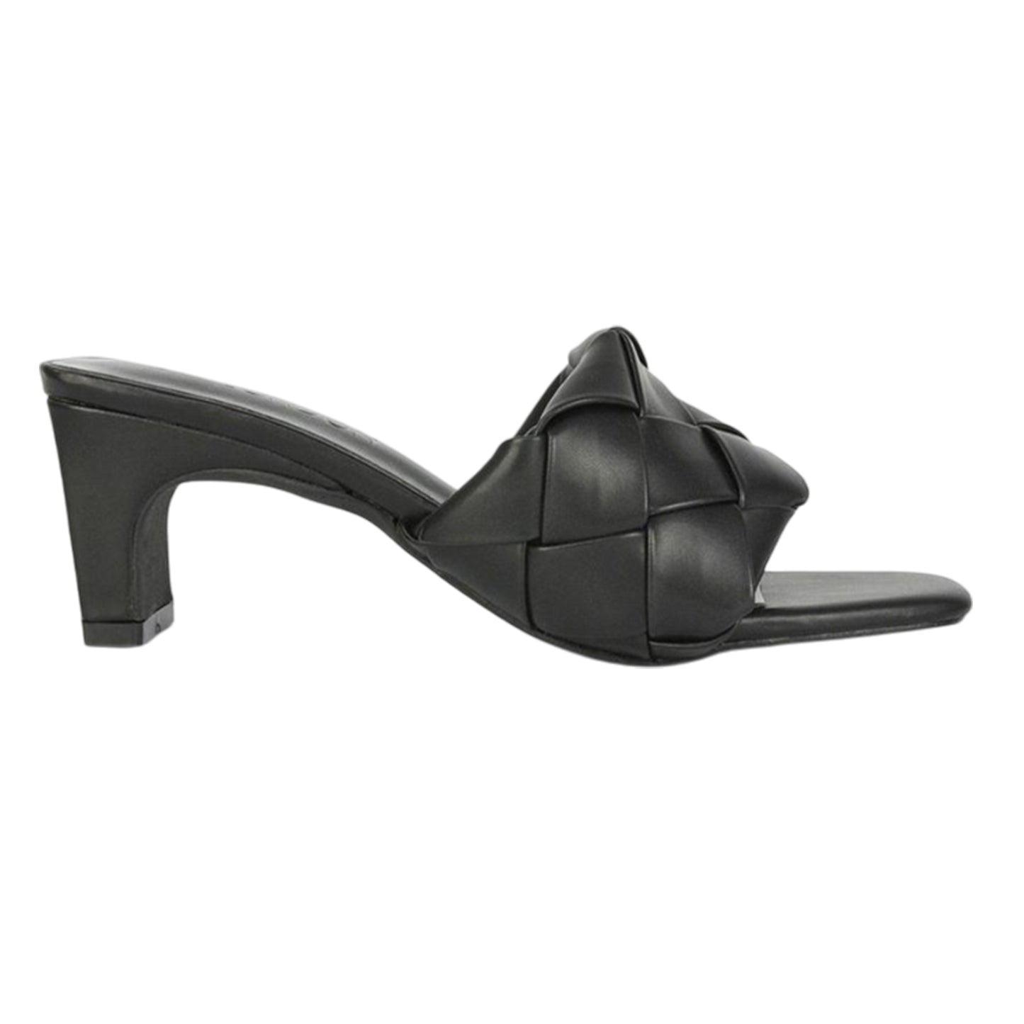 Black - Side - XY London Womens-Ladies Silvia Woven Square Toe Mid Heel Mule Sandals