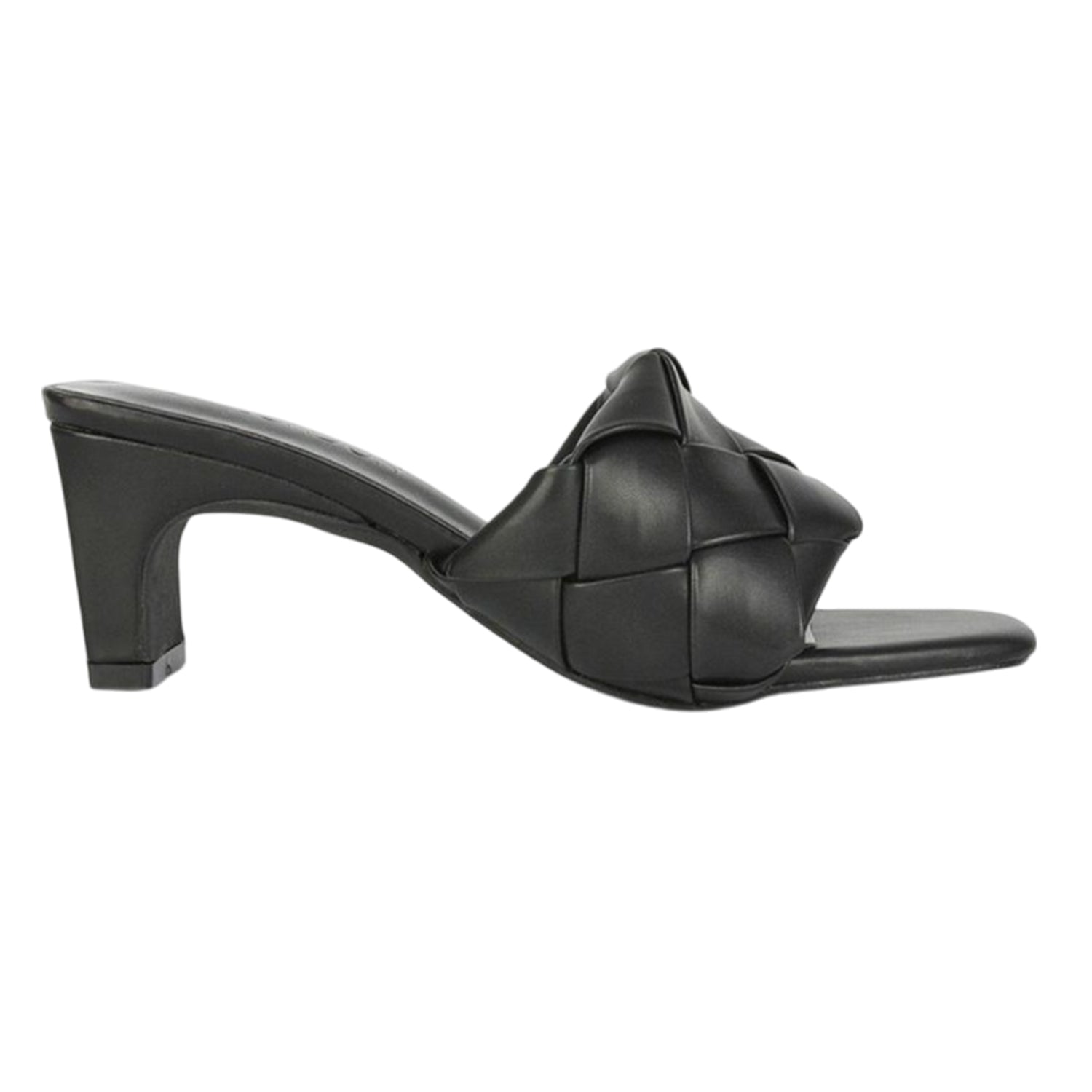 Black - Side - XY London Womens-Ladies Silvia Woven Square Toe Mid Heel Mule Sandals