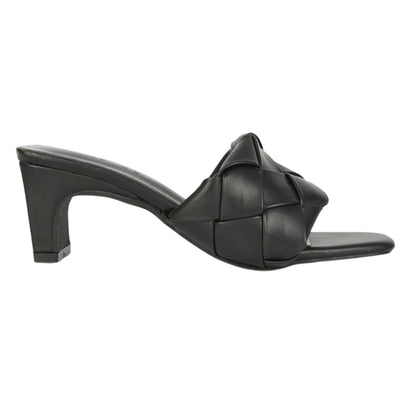 Black - Side - XY London Womens-Ladies Silvia Woven Square Toe Mid Heel Mule Sandals