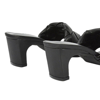 Black - Lifestyle - XY London Womens-Ladies Silvia Woven Square Toe Mid Heel Mule Sandals