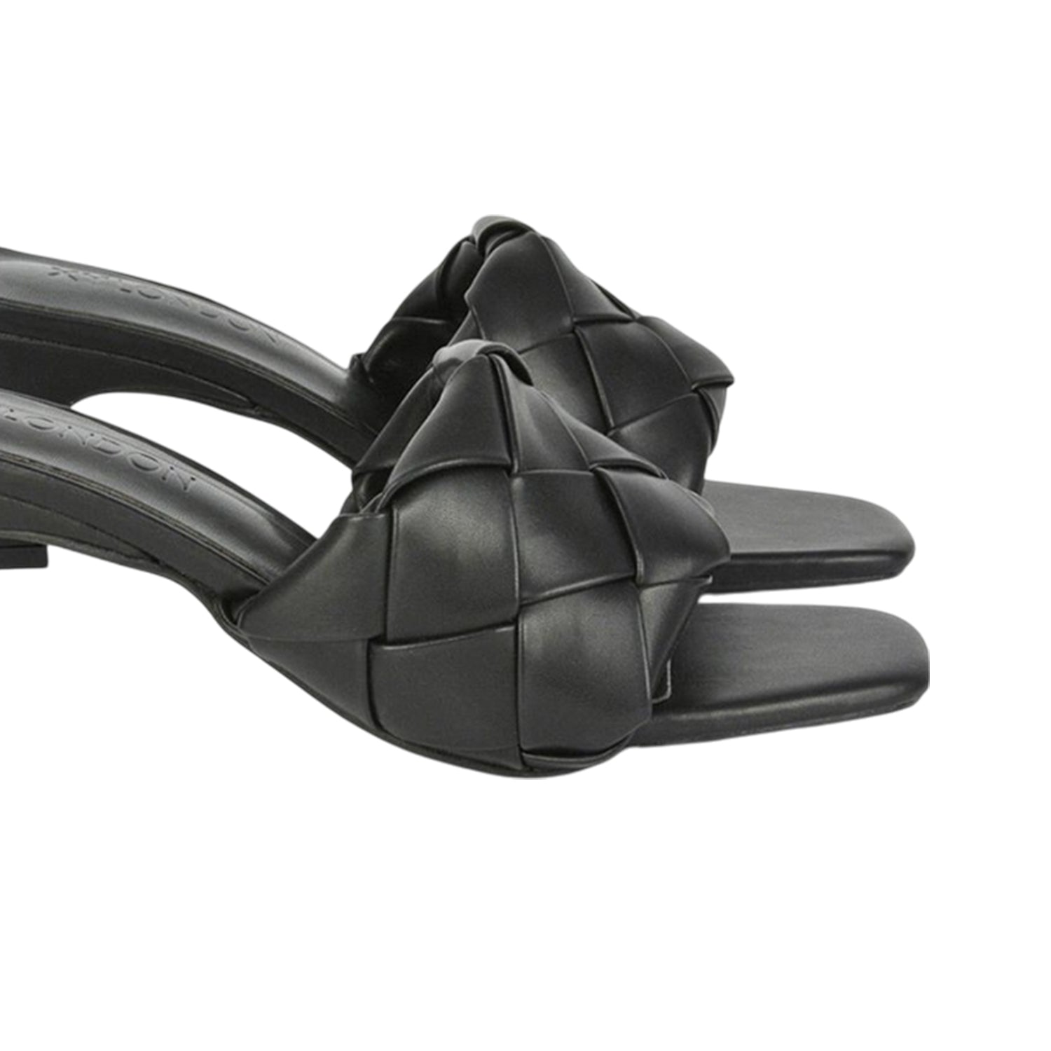 Black - Pack Shot - XY London Womens-Ladies Silvia Woven Square Toe Mid Heel Mule Sandals