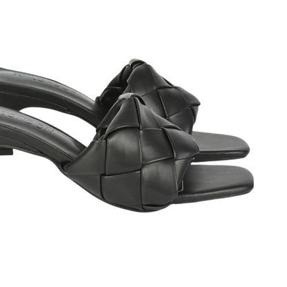 Black - Pack Shot - XY London Womens-Ladies Silvia Woven Square Toe Mid Heel Mule Sandals