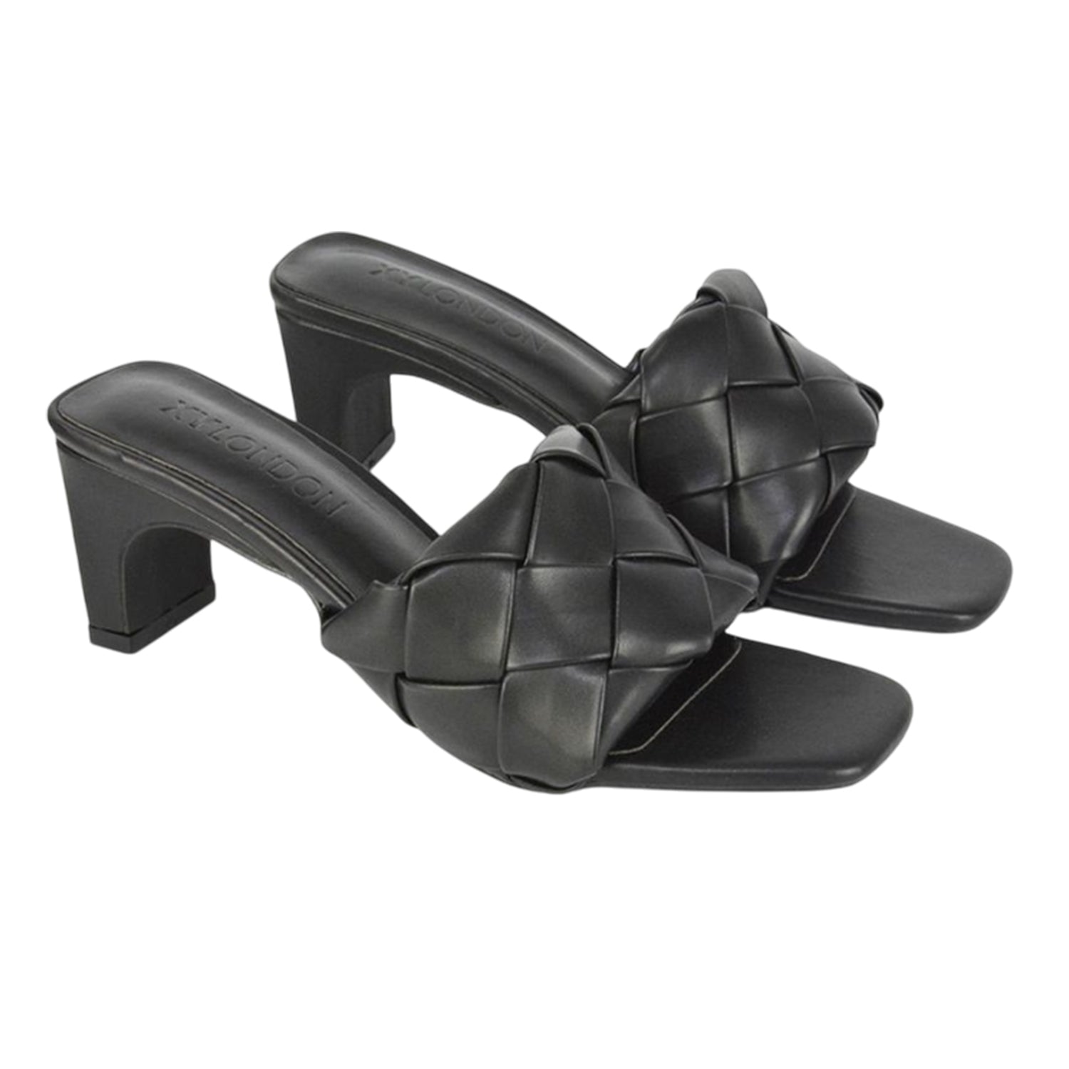 Black - Front - XY London Womens-Ladies Silvia Woven Square Toe Mid Heel Mule Sandals