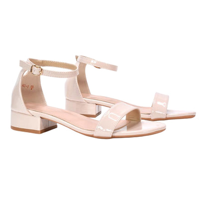 Nude - Side - XY London Womens-Ladies Tate Ankle Strap Low Block Heel Sandals