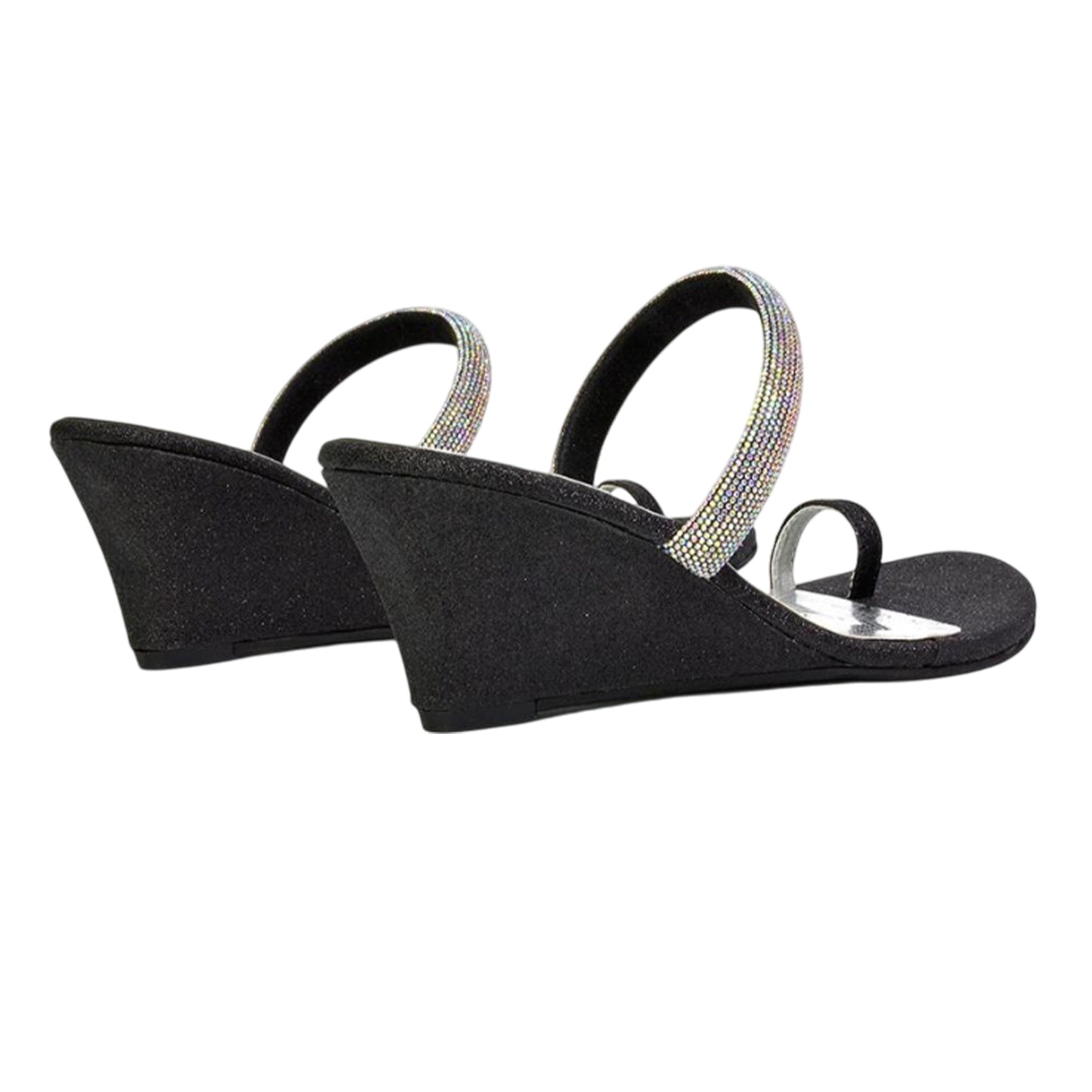 Black - Back - XY London Womens-Ladies Lucille Diamante Strappy Wedge Sandals