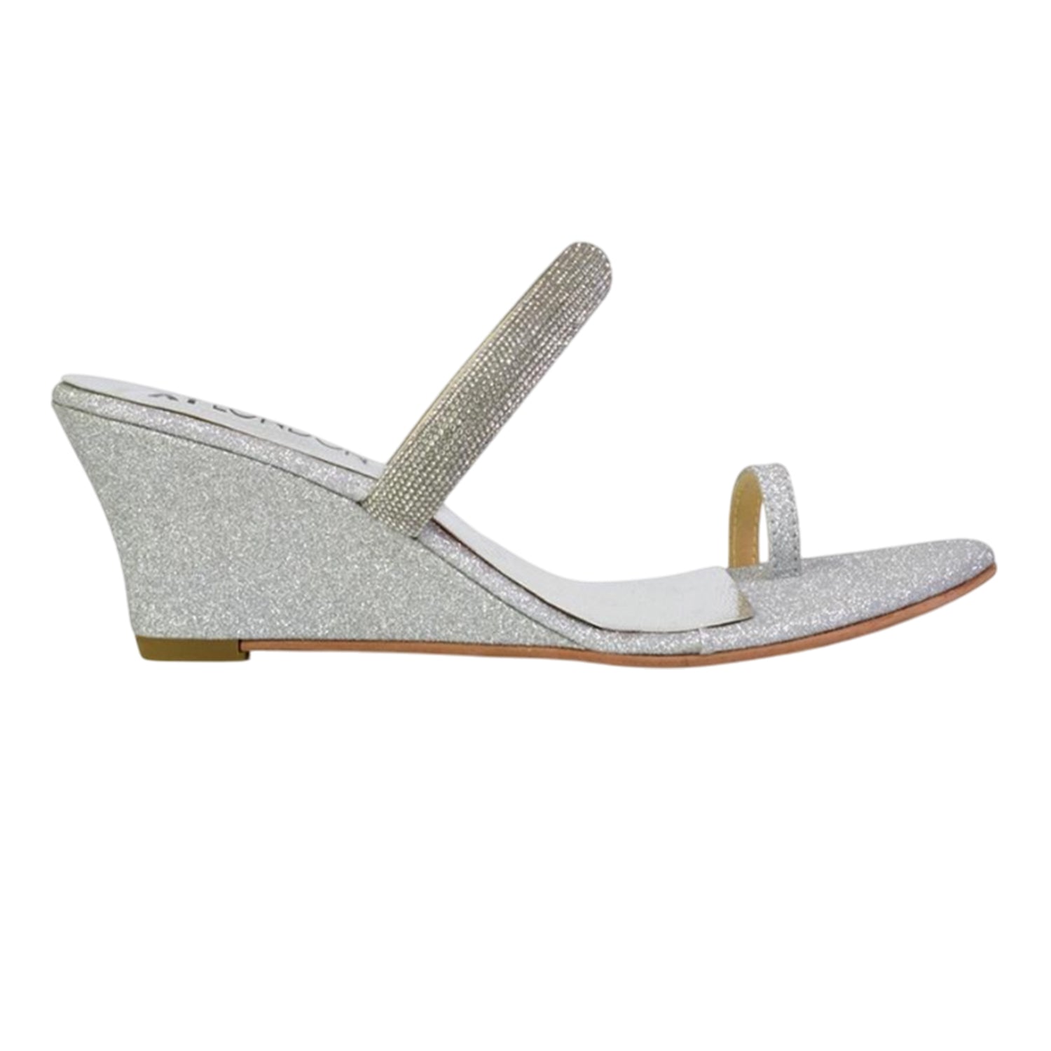 Silver - Pack Shot - XY London Womens-Ladies Lucille Diamante Strappy Wedge Sandals