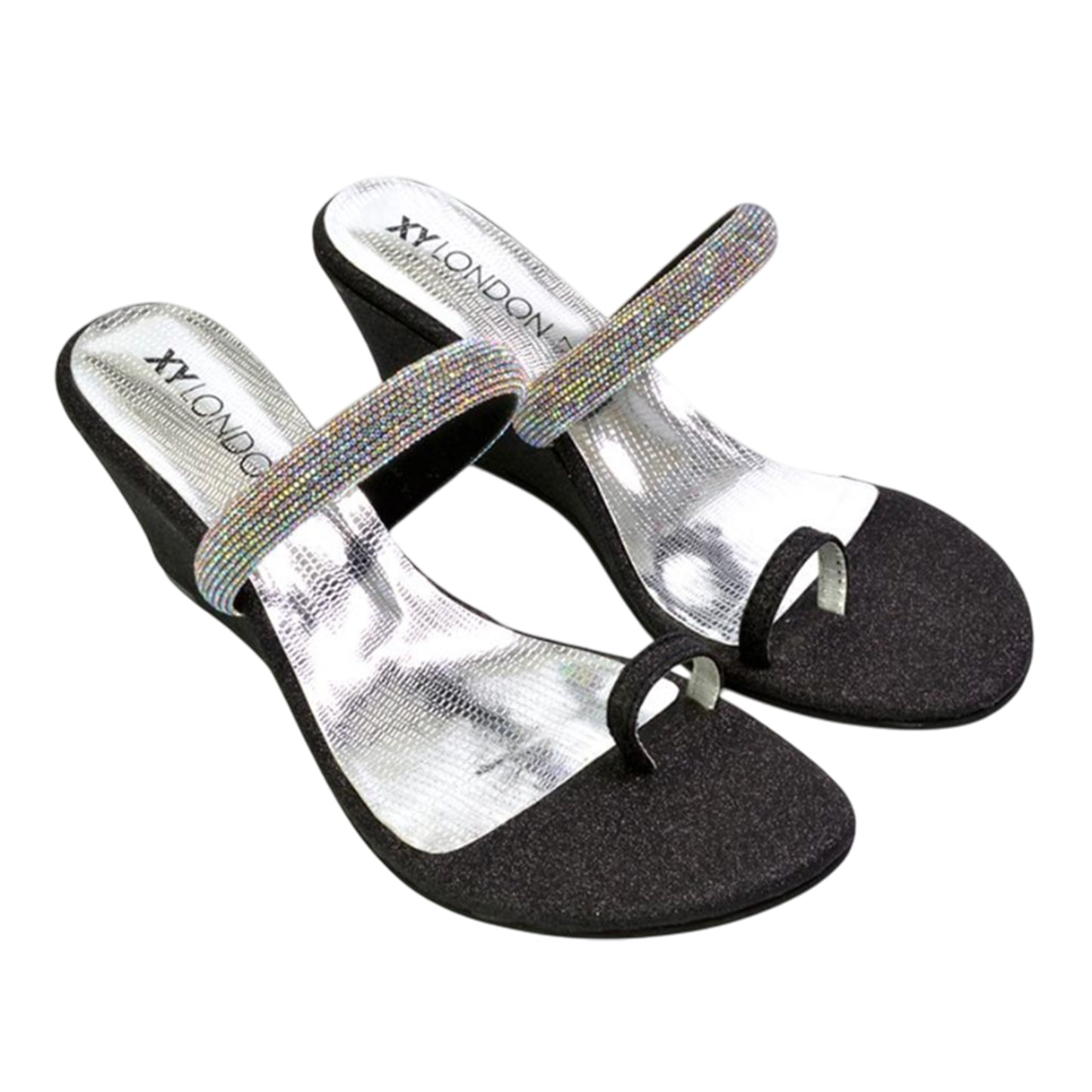 Black - Lifestyle - XY London Womens-Ladies Lucille Diamante Strappy Wedge Sandals