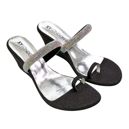 Black - Lifestyle - XY London Womens-Ladies Lucille Diamante Strappy Wedge Sandals