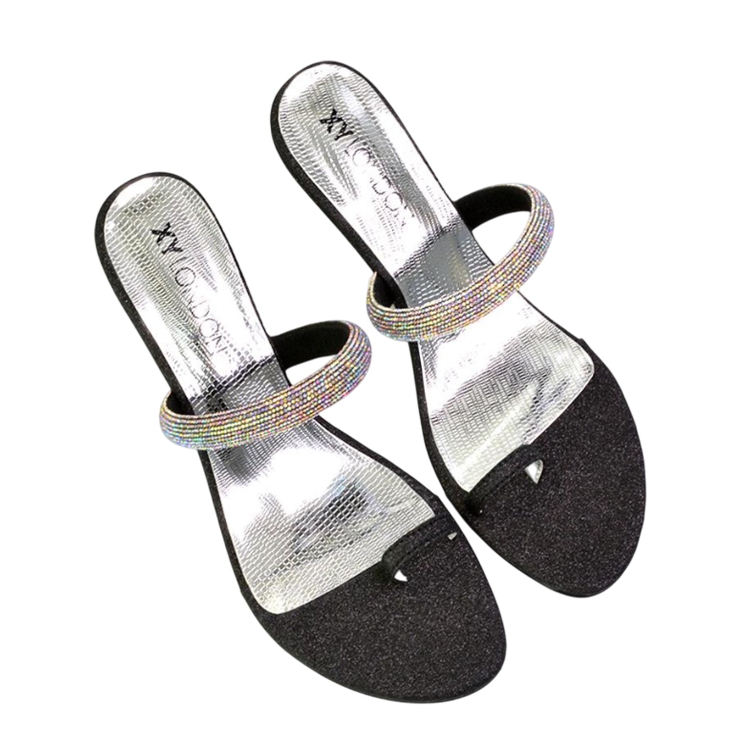 Black - Pack Shot - XY London Womens-Ladies Lucille Diamante Strappy Wedge Sandals