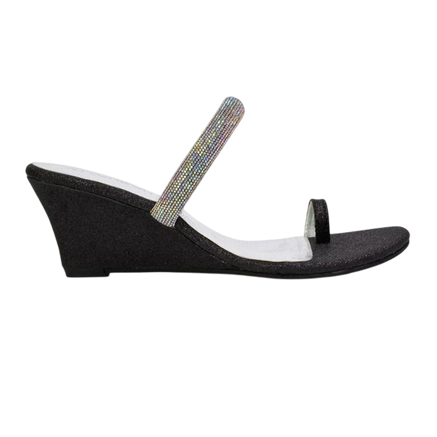 Black - Close up - XY London Womens-Ladies Lucille Diamante Strappy Wedge Sandals