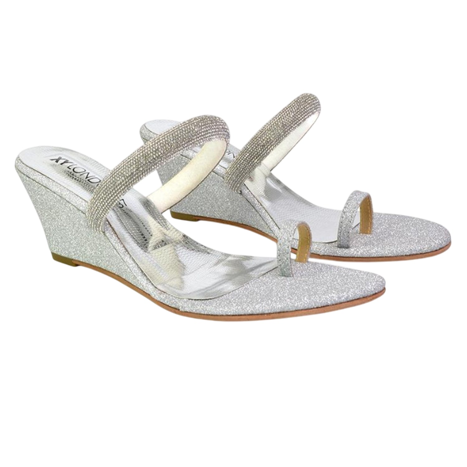 Silver - Back - XY London Womens-Ladies Lucille Diamante Strappy Wedge Sandals