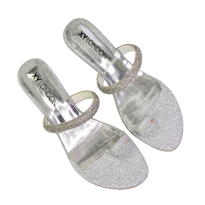 Silver - Lifestyle - XY London Womens-Ladies Lucille Diamante Strappy Wedge Sandals
