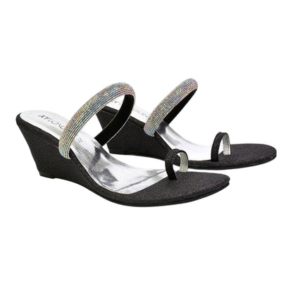 Black - Front - XY London Womens-Ladies Lucille Diamante Strappy Wedge Sandals