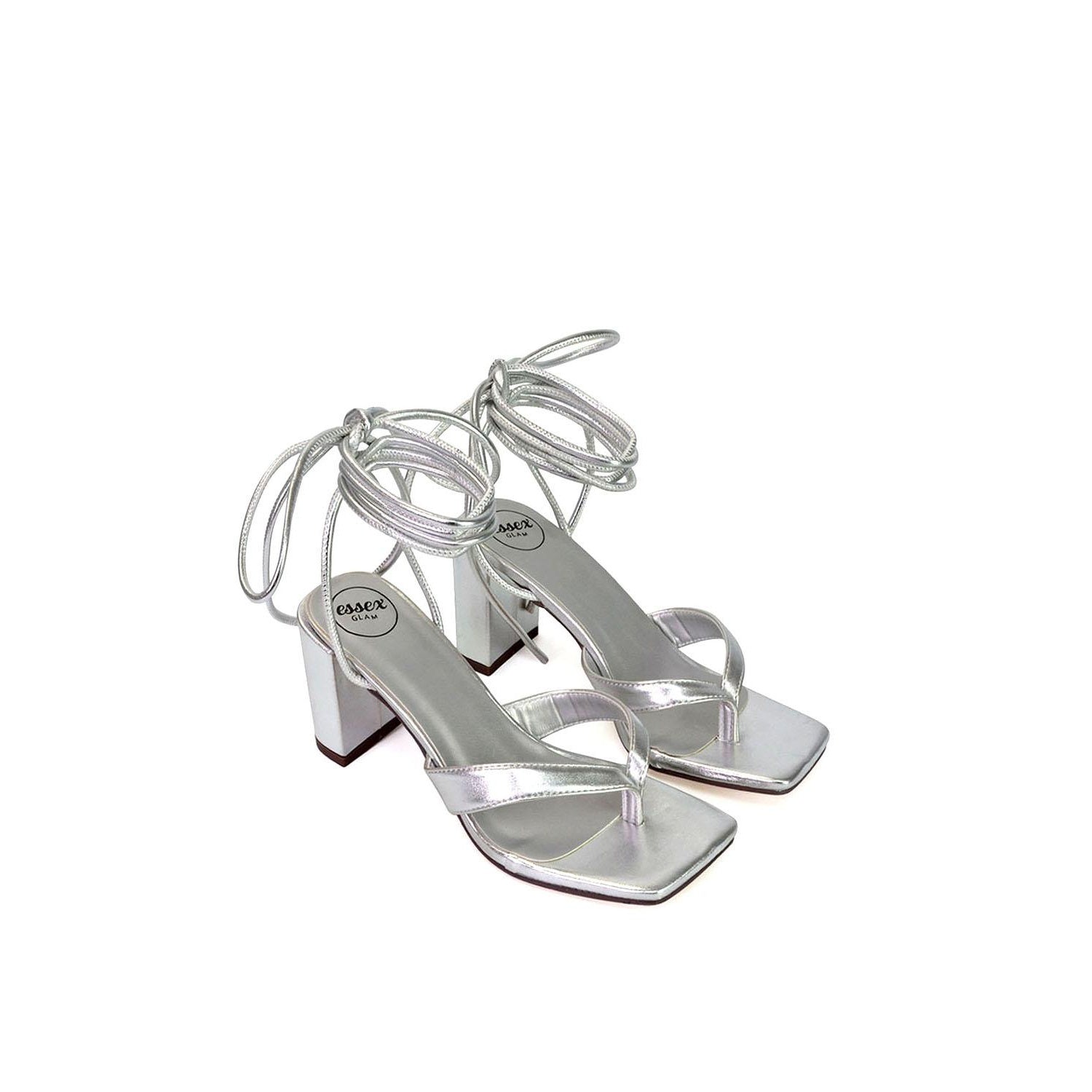 Metallic Silver - Pack Shot - XY London Womens-Ladies Kiko Metallic Medium Block Heel Sandals