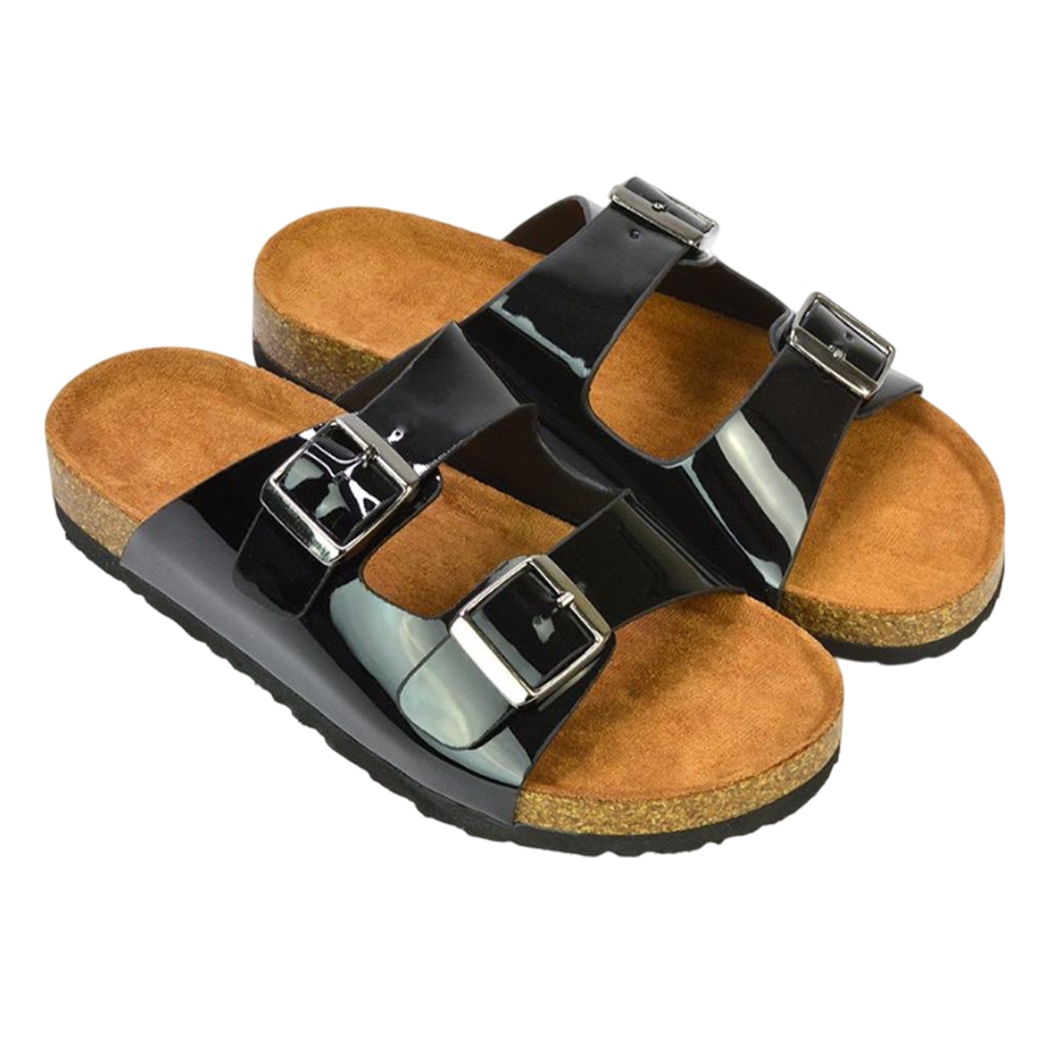 True Black - Front - XY London Womens-Ladies Star Buckle Mule Sandals