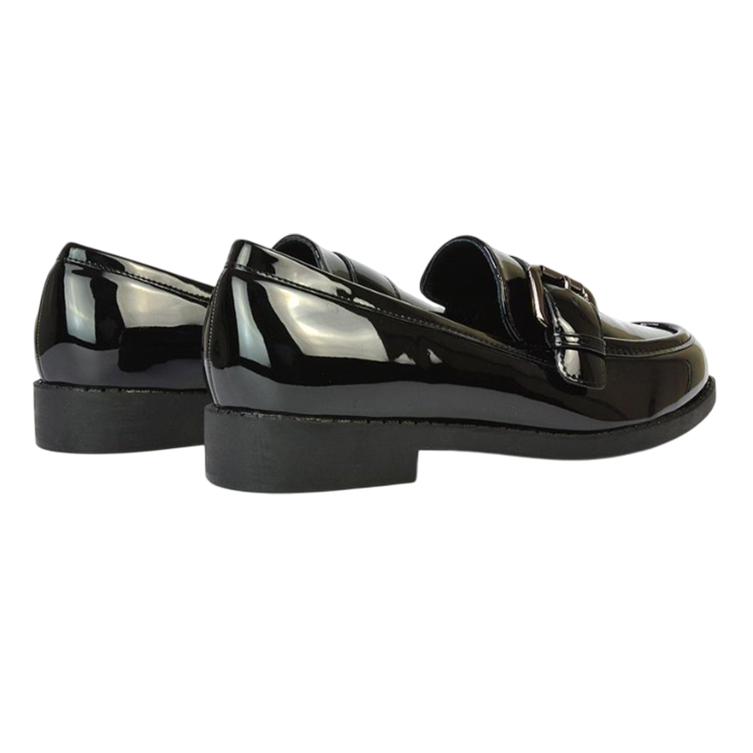 True Black - Back - XY London Womens-Ladies Kali Patent Chunky Sole Buckle Loafers