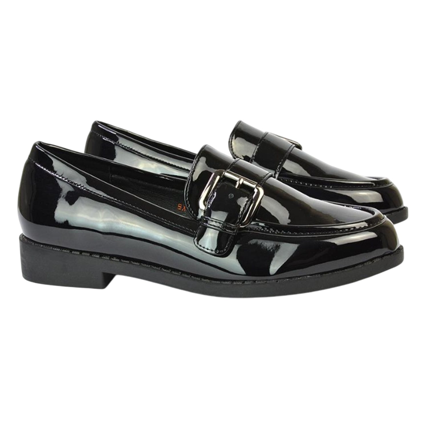 True Black - Side - XY London Womens-Ladies Kali Patent Chunky Sole Buckle Loafers