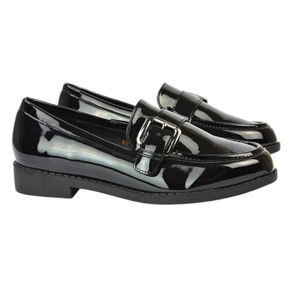 True Black - Side - XY London Womens-Ladies Kali Patent Chunky Sole Buckle Loafers