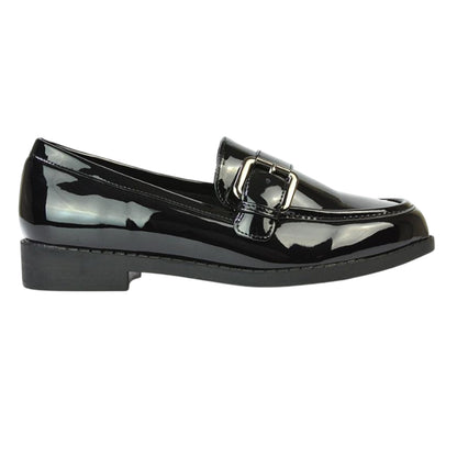 True Black - Pack Shot - XY London Womens-Ladies Kali Patent Chunky Sole Buckle Loafers