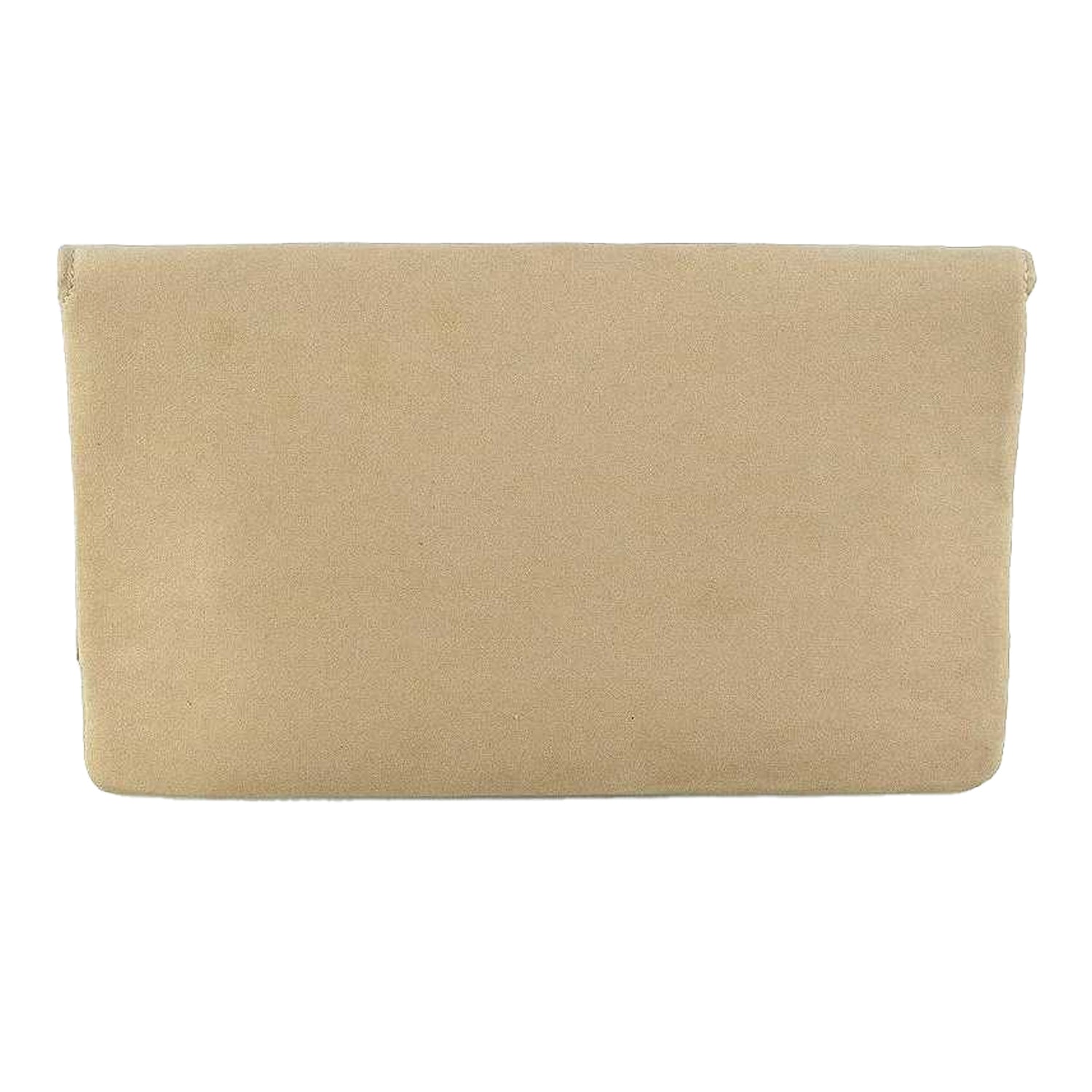 Beige - Back - XY London Mika Embroidered Flower Chain Strap Clutch Bag