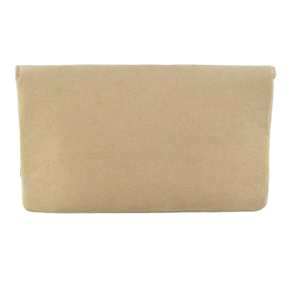 Beige - Back - XY London Mika Embroidered Flower Chain Strap Clutch Bag