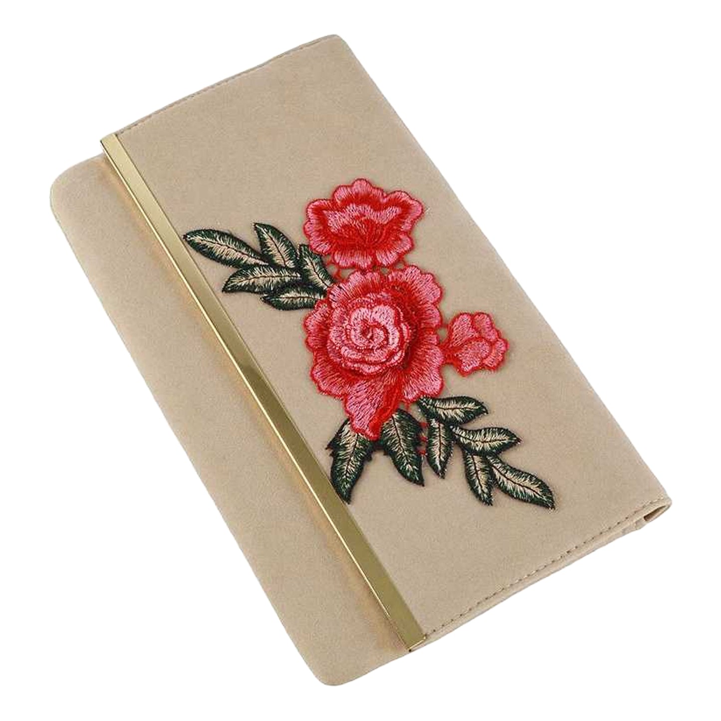 Beige - Lifestyle - XY London Mika Embroidered Flower Chain Strap Clutch Bag