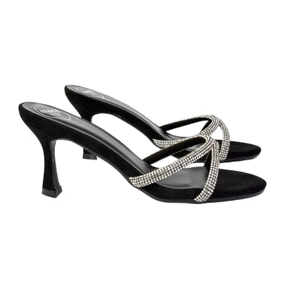 Jet Black - Side - XY London Womens-Ladies Abby Diamante Strappy Stiletto Heel Mules