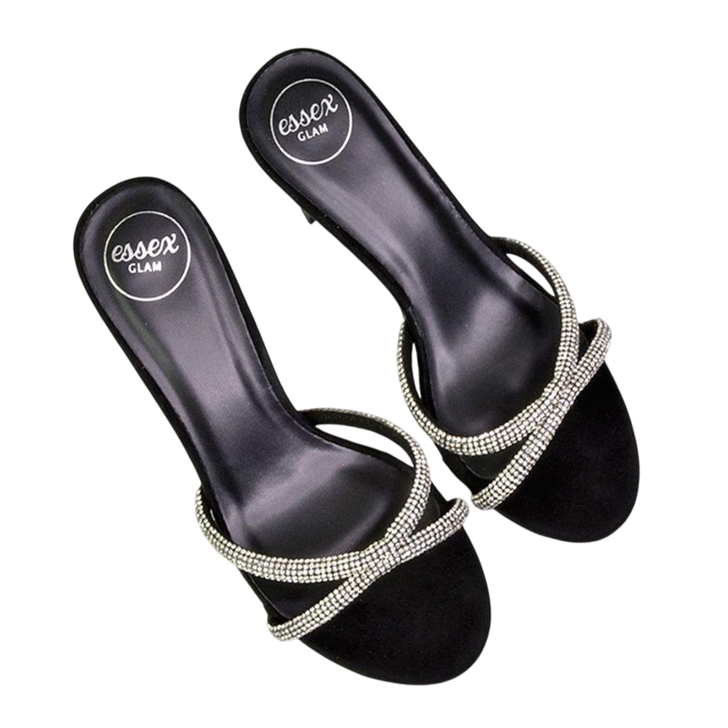 Jet Black - Pack Shot - XY London Womens-Ladies Abby Diamante Strappy Stiletto Heel Mules