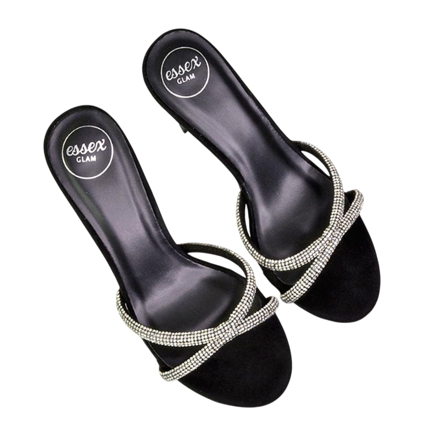 Jet Black - Pack Shot - XY London Womens-Ladies Abby Diamante Strappy Stiletto Heel Mules