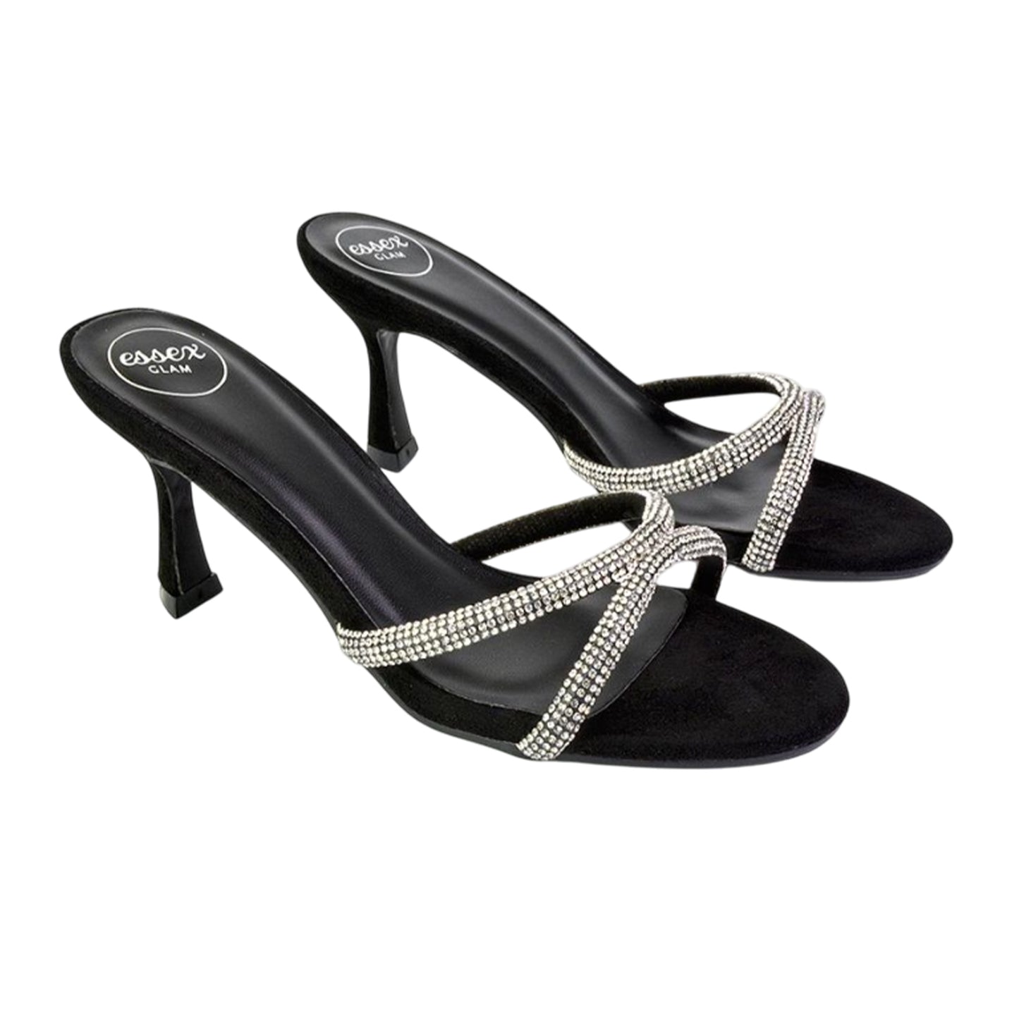 Jet Black - Front - XY London Womens-Ladies Abby Diamante Strappy Stiletto Heel Mules
