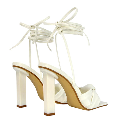 White - Back - XY London Womens-Ladies Evelyn High Block Heel Sandals