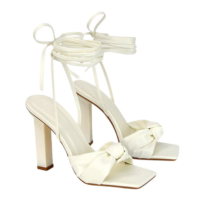 White - Side - XY London Womens-Ladies Evelyn High Block Heel Sandals