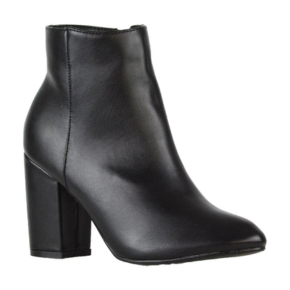 Black - Side - XY London Womens-Ladies High Block Heel Ankle Boots