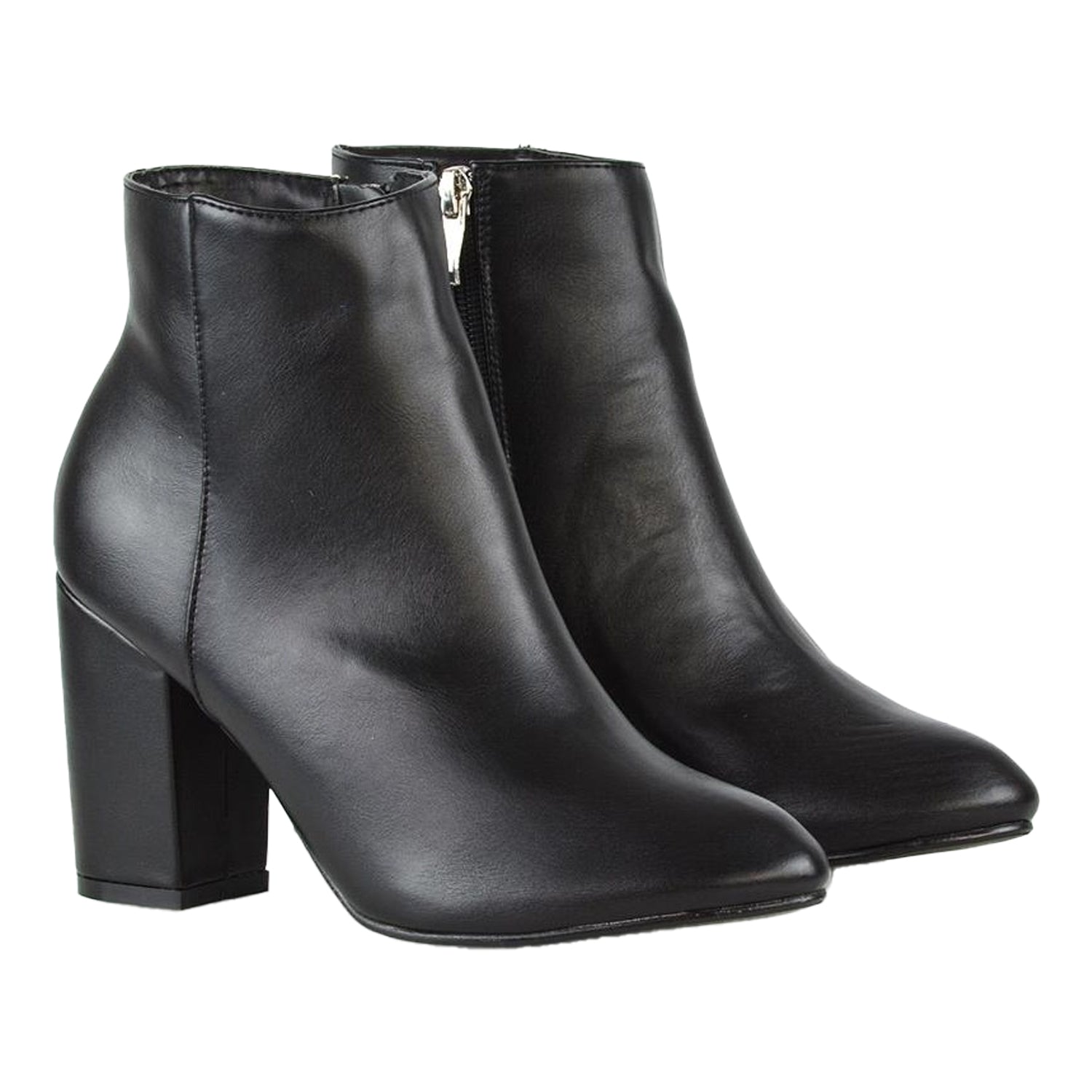 Black - Front - XY London Womens-Ladies High Block Heel Ankle Boots